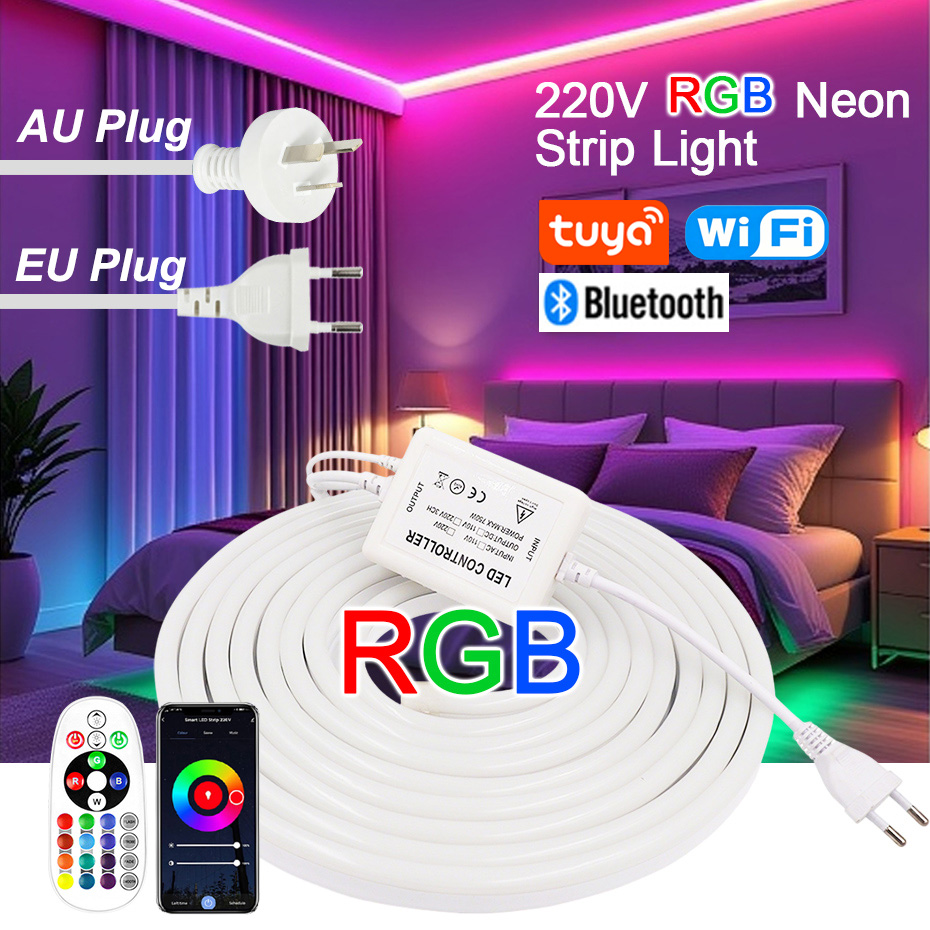 220V RGB LED Neon Strip with E - Outdoor Power Strip ulasan dan harga