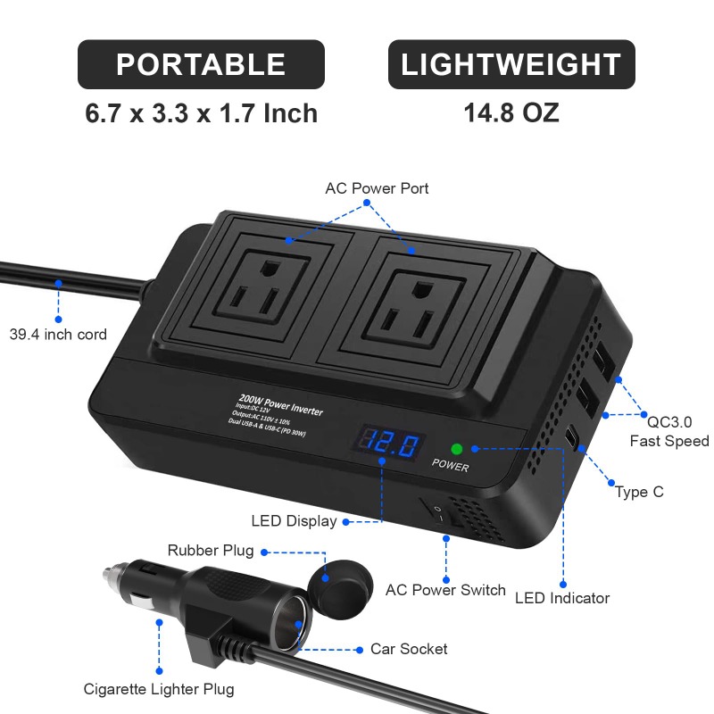 200W Car Inverter Power Conver - Outdoor Power Adapter Usb C ulasan dan harga
